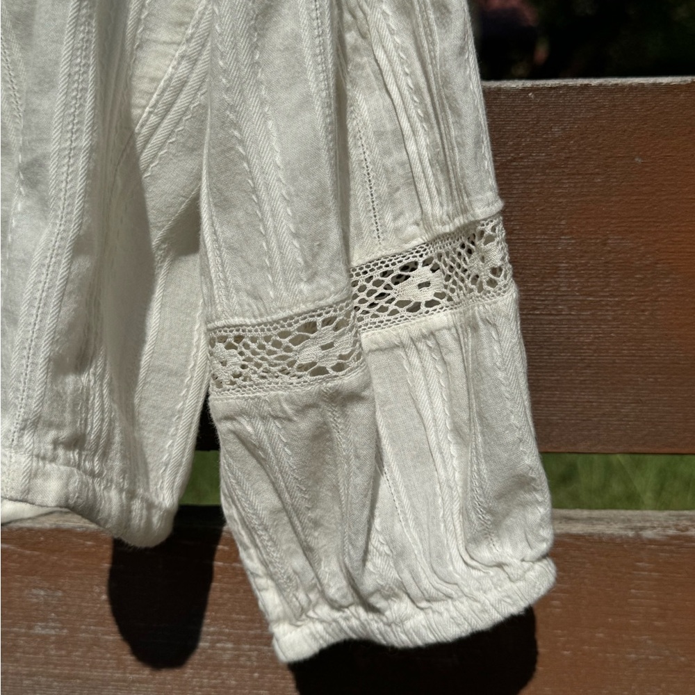 Free People White Embroidered Cropped Peasant Top Small - Picture 10 of 11